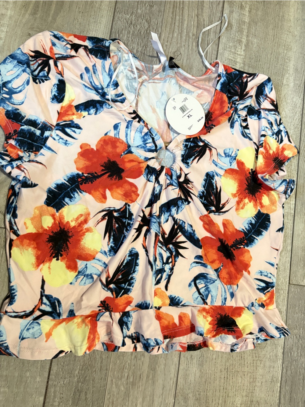 Love By Design Pink Floral Knot-Front Top with Orange & Yellow Blooms